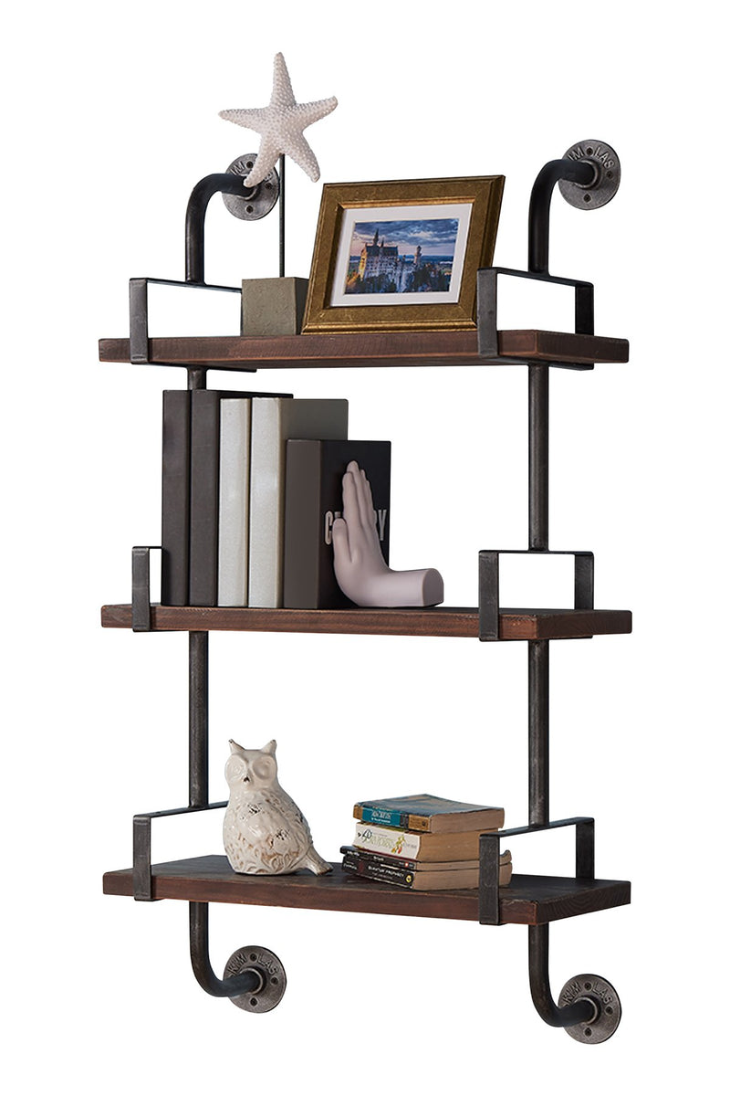 40" Booker Industrial Pine Wood Floating Wall Shelf in Gray and Walnut Finish - Furniture City (CA)l