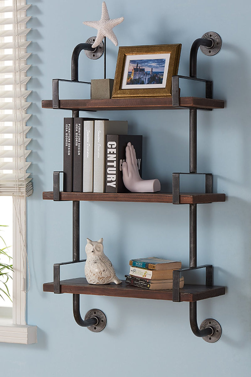 40" Booker Industrial Pine Wood Floating Wall Shelf in Gray and Walnut Finish - Furniture City (CA)l