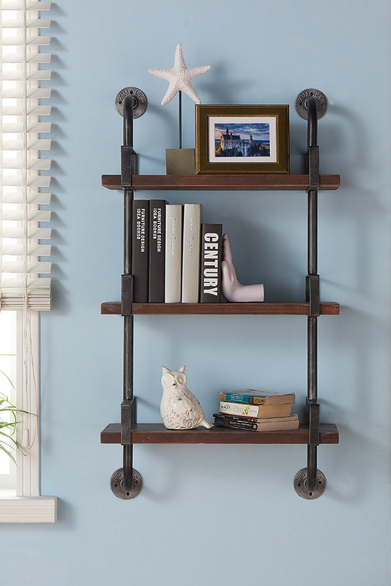 40" Booker Industrial Pine Wood Floating Wall Shelf in Gray and Walnut Finish - Furniture City (CA)l