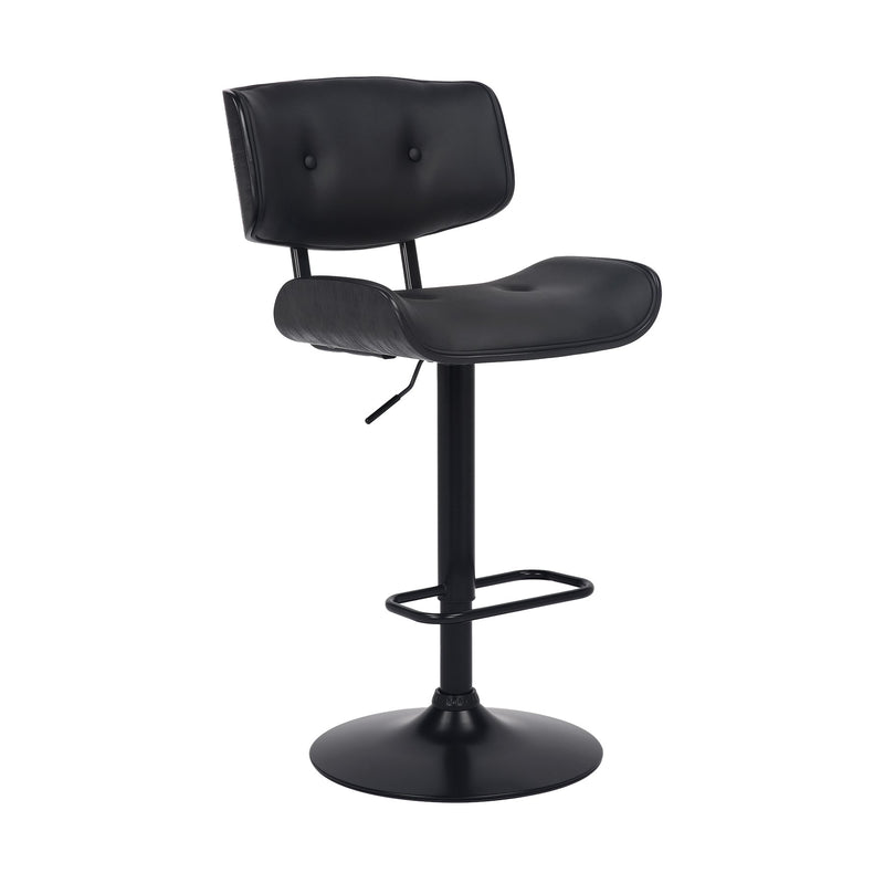 Brooklyn Adjustable Swivel Black Faux Leather and Black Wood Bar Stool with Black Base - Furniture City (CA)l