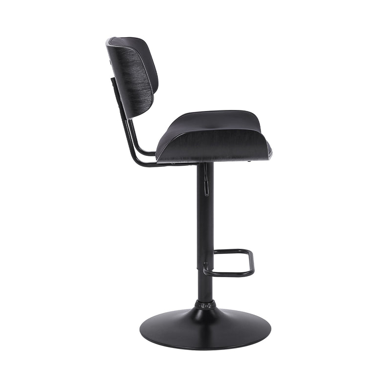 Brooklyn Adjustable Swivel Black Faux Leather and Black Wood Bar Stool with Black Base - Furniture City (CA)l