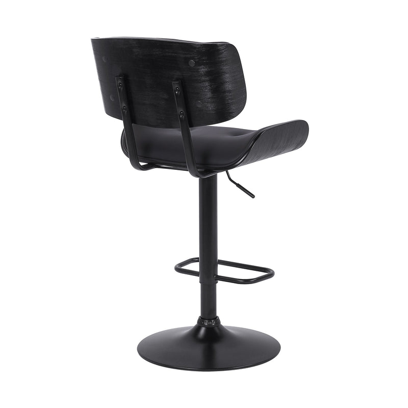 Brooklyn Adjustable Swivel Black Faux Leather and Black Wood Bar Stool with Black Base - Furniture City (CA)l