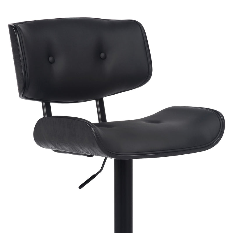 Brooklyn Adjustable Swivel Black Faux Leather and Black Wood Bar Stool with Black Base - Furniture City (CA)l