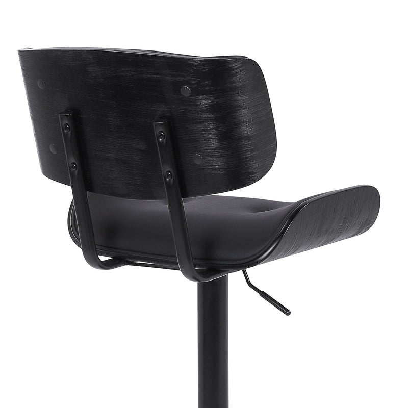 Brooklyn Adjustable Swivel Black Faux Leather and Black Wood Bar Stool with Black Base - Furniture City (CA)l