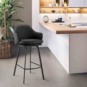 Brigden Black Faux Leather and Black Metal Swivel 26" Counter Stool - Furniture City (CA)l