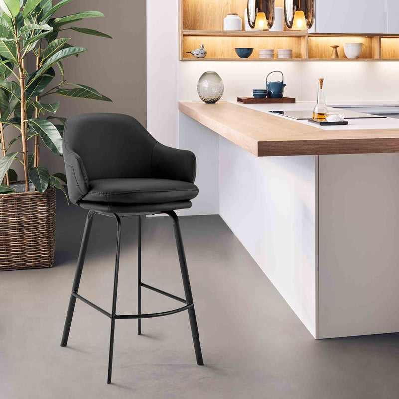 Brigden Black Faux Leather and Black Metal Swivel 26" Counter Stool - Furniture City (CA)l
