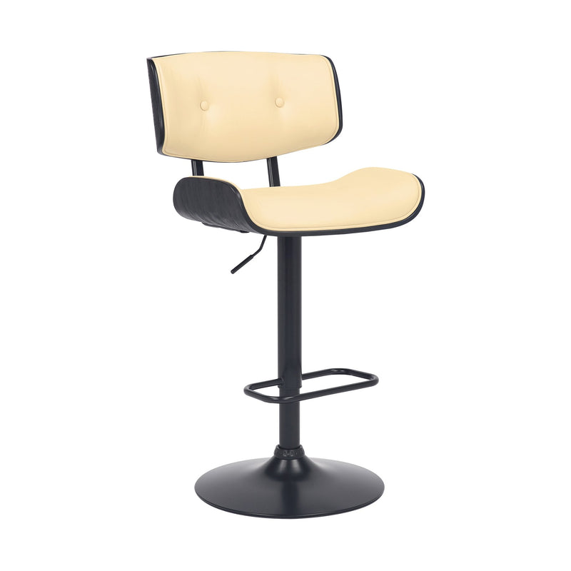 Brooklyn Adjustable Swivel Cream Faux Leather and Black Wood Bar Stool with Black Base - Furniture City (CA)l