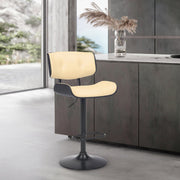 Brooklyn Adjustable Swivel Cream Faux Leather and Black Wood Bar Stool with Black Base - Furniture City (CA)l