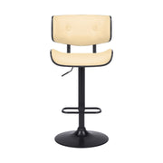 Brooklyn Adjustable Swivel Cream Faux Leather and Black Wood Bar Stool with Black Base - Furniture City (CA)l