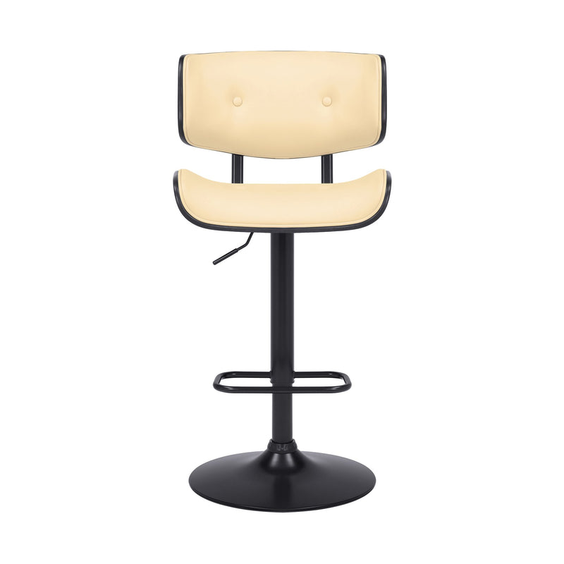 Brooklyn Adjustable Swivel Cream Faux Leather and Black Wood Bar Stool with Black Base - Furniture City (CA)l