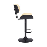 Brooklyn Adjustable Swivel Cream Faux Leather and Black Wood Bar Stool with Black Base - Furniture City (CA)l