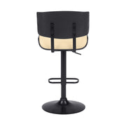 Brooklyn Adjustable Swivel Cream Faux Leather and Black Wood Bar Stool with Black Base - Furniture City (CA)l