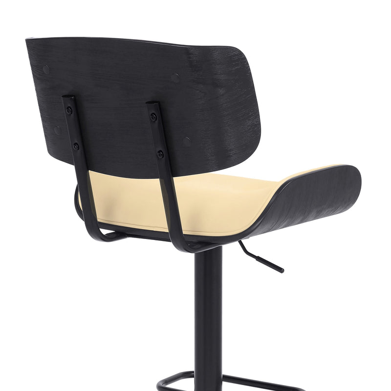 Brooklyn Adjustable Swivel Cream Faux Leather and Black Wood Bar Stool with Black Base - Furniture City (CA)l
