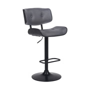 Brooklyn Adjustable Swivel Gray Faux Leather and Black Wood Bar Stool with Black Base - Furniture City (CA)l