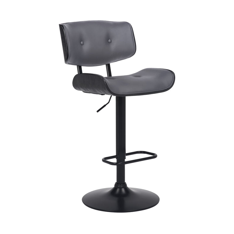 Brooklyn Adjustable Swivel Gray Faux Leather and Black Wood Bar Stool with Black Base - Furniture City (CA)l