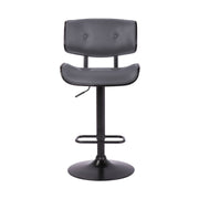 Brooklyn Adjustable Swivel Gray Faux Leather and Black Wood Bar Stool with Black Base - Furniture City (CA)l