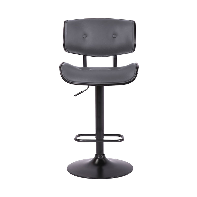 Brooklyn Adjustable Swivel Gray Faux Leather and Black Wood Bar Stool with Black Base - Furniture City (CA)l