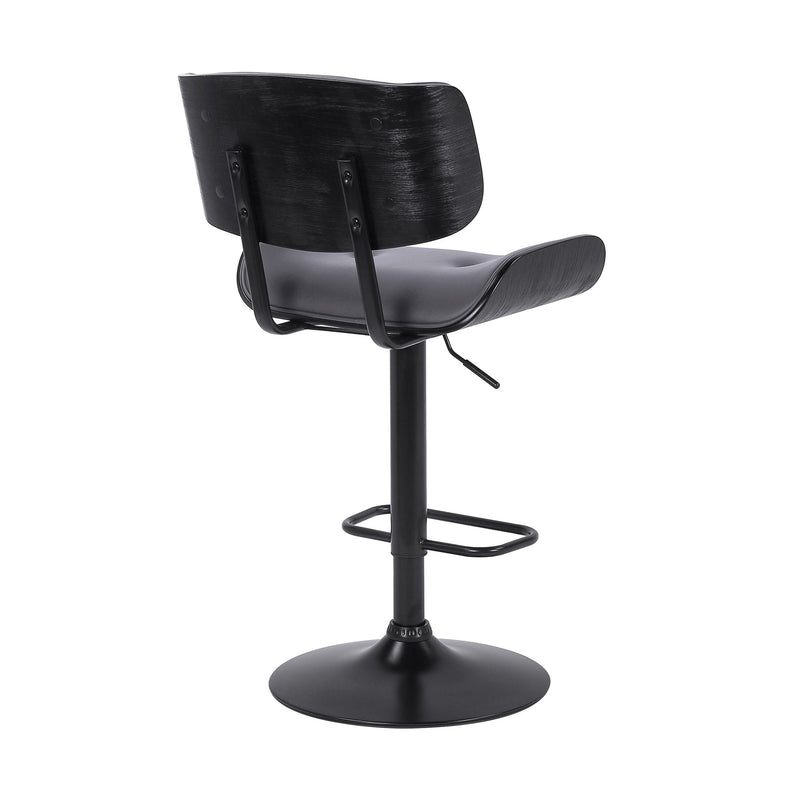 Brooklyn Adjustable Swivel Gray Faux Leather and Black Wood Bar Stool with Black Base - Furniture City (CA)l