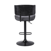 Brooklyn Adjustable Swivel Gray Faux Leather and Black Wood Bar Stool with Black Base - Furniture City (CA)l