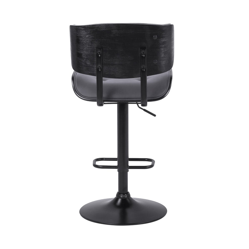 Brooklyn Adjustable Swivel Gray Faux Leather and Black Wood Bar Stool with Black Base - Furniture City (CA)l