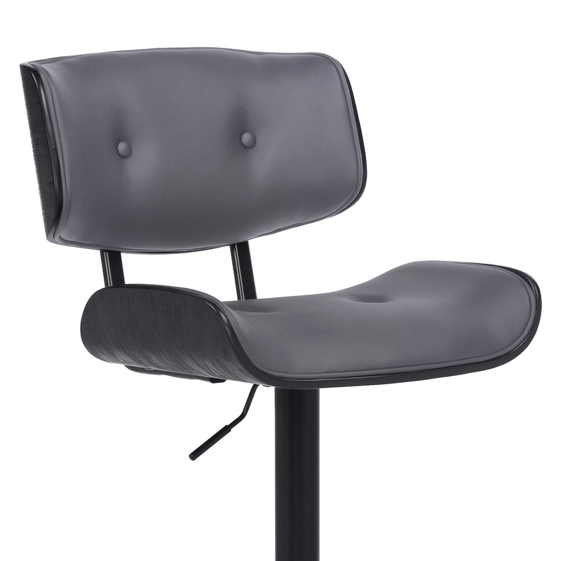 Brooklyn Adjustable Swivel Gray Faux Leather and Black Wood Bar Stool with Black Base - Furniture City (CA)l