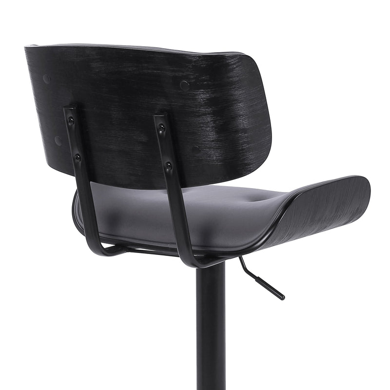 Brooklyn Adjustable Swivel Gray Faux Leather and Black Wood Bar Stool with Black Base - Furniture City (CA)l