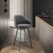 Brigden Gray Faux Leather and Black Metal Swivel 26" Counter Stool - Furniture City (CA)l