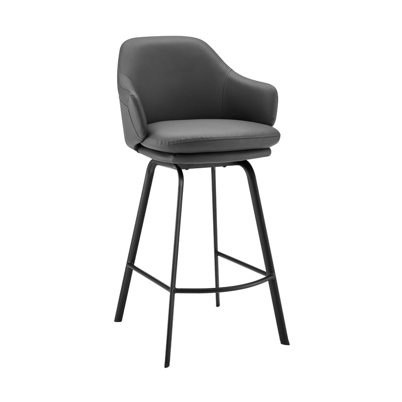 Brigden Gray Faux Leather and Black Metal Swivel 30" Bar Stool - Furniture City (CA)l