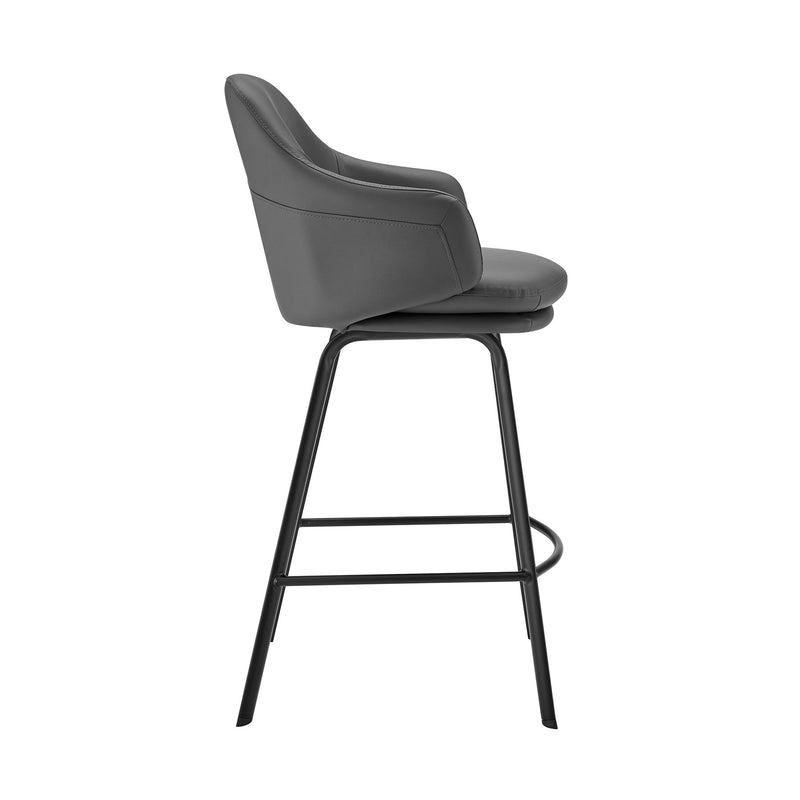 Brigden Gray Faux Leather and Black Metal Swivel 30" Bar Stool - Furniture City (CA)l