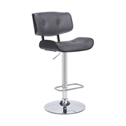 Brooklyn Adjustable Swivel Gray Faux Leather and Black Wood Bar Stool with Chrome Base - Furniture City (CA)l