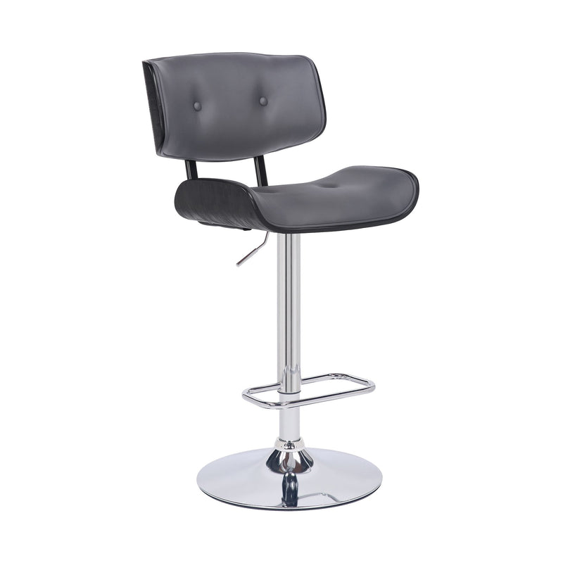Brooklyn Adjustable Swivel Gray Faux Leather and Black Wood Bar Stool with Chrome Base - Furniture City (CA)l