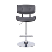 Brooklyn Adjustable Swivel Gray Faux Leather and Black Wood Bar Stool with Chrome Base - Furniture City (CA)l