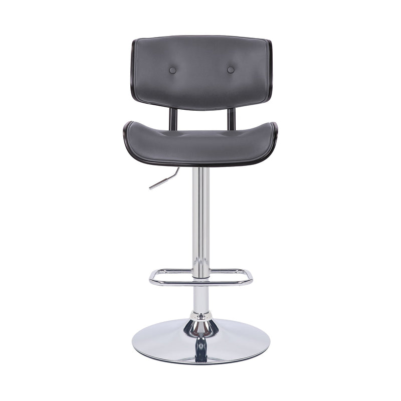 Brooklyn Adjustable Swivel Gray Faux Leather and Black Wood Bar Stool with Chrome Base - Furniture City (CA)l