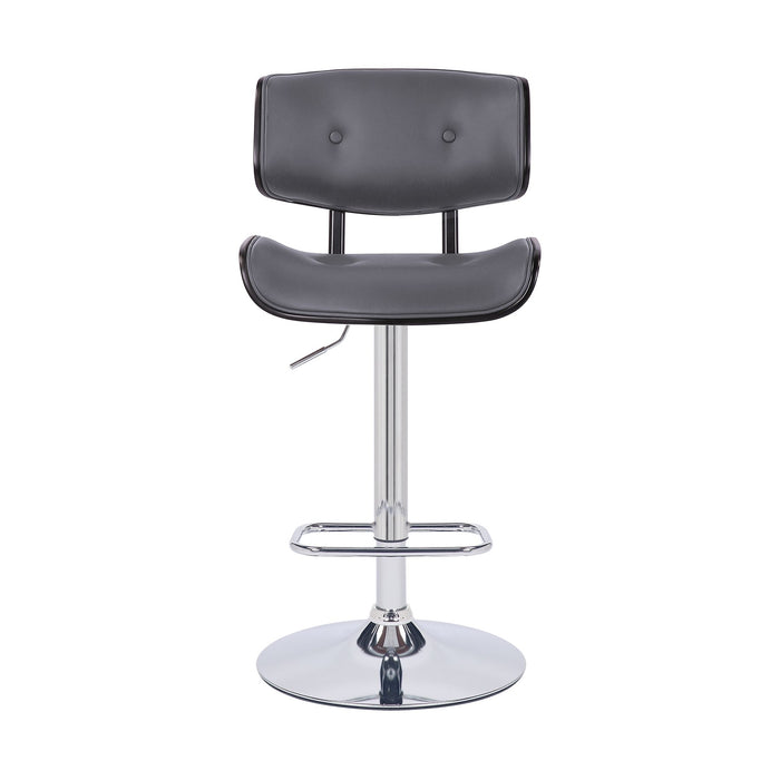 Brooklyn Adjustable Swivel Gray Faux Leather and Black Wood Bar Stool with Chrome Base
