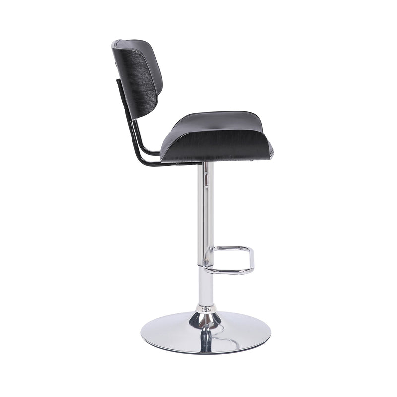 Brooklyn Adjustable Swivel Gray Faux Leather and Black Wood Bar Stool with Chrome Base - Furniture City (CA)l