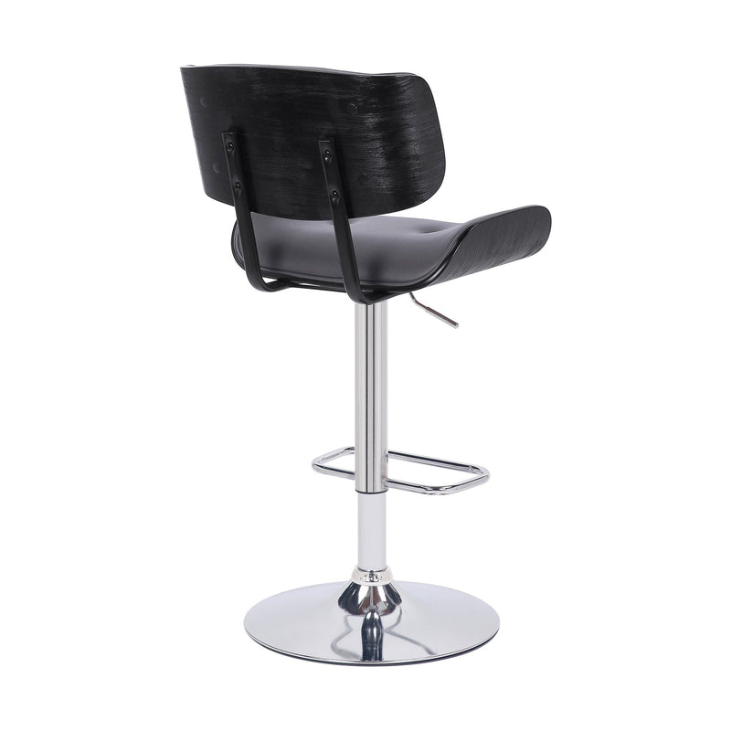 Brooklyn Adjustable Swivel Gray Faux Leather and Black Wood Bar Stool with Chrome Base - Furniture City (CA)l