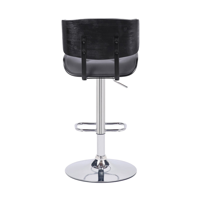 Brooklyn Adjustable Swivel Gray Faux Leather and Black Wood Bar Stool with Chrome Base - Furniture City (CA)l