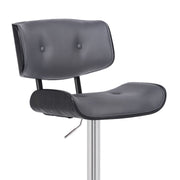 Brooklyn Adjustable Swivel Gray Faux Leather and Black Wood Bar Stool with Chrome Base - Furniture City (CA)l