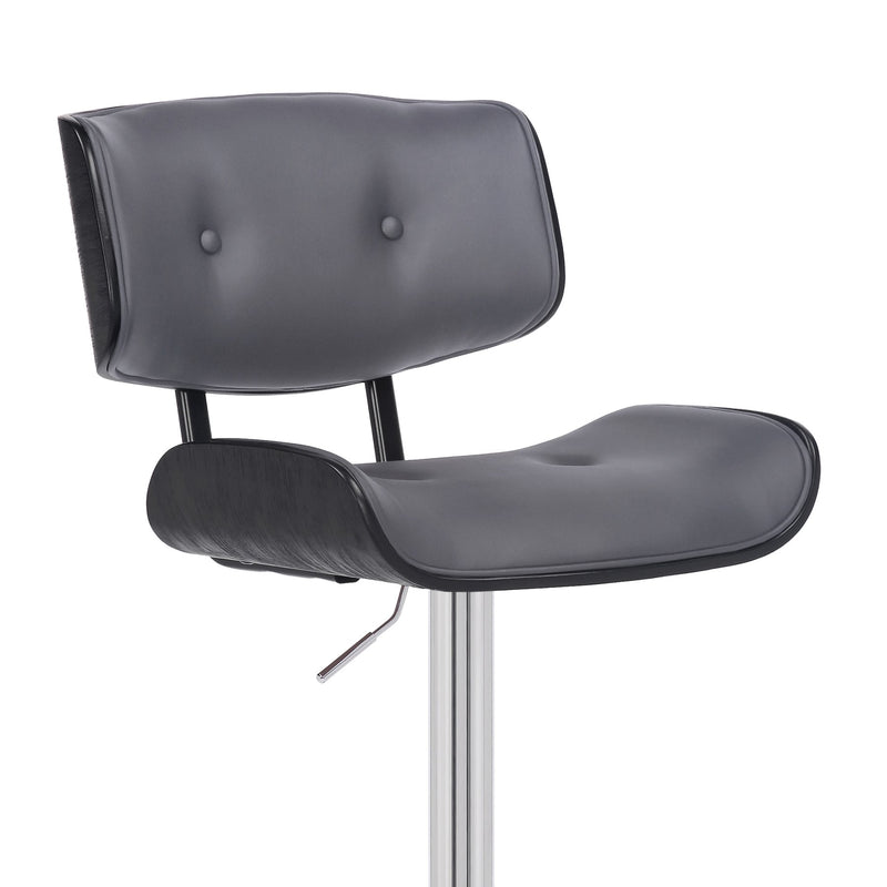 Brooklyn Adjustable Swivel Gray Faux Leather and Black Wood Bar Stool with Chrome Base - Furniture City (CA)l