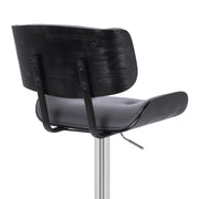 Brooklyn Adjustable Swivel Gray Faux Leather and Black Wood Bar Stool with Chrome Base - Furniture City (CA)l