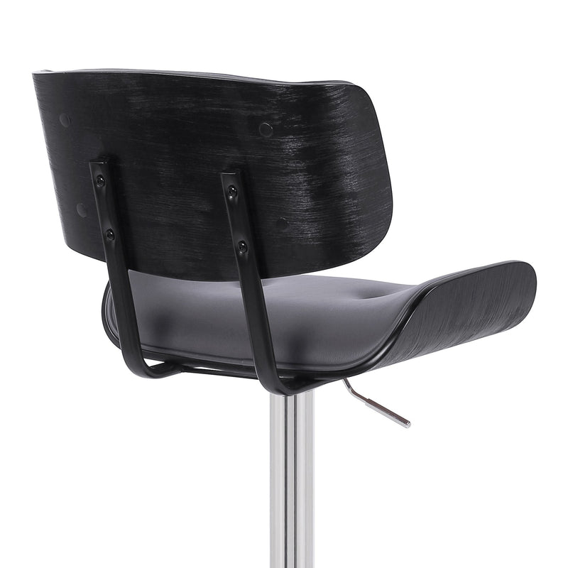 Brooklyn Adjustable Swivel Gray Faux Leather and Black Wood Bar Stool with Chrome Base - Furniture City (CA)l