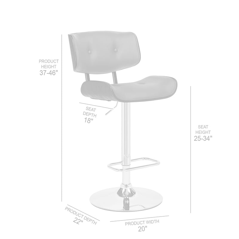 Brooklyn Adjustable Swivel Gray Faux Leather and Black Wood Bar Stool with Chrome Base - Furniture City (CA)l