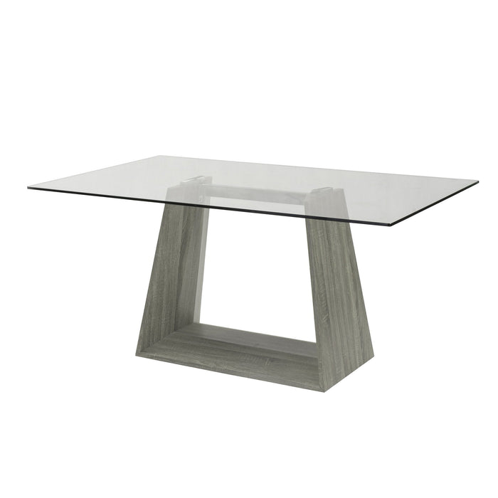 Bravo 63" Contemporary Rectangular Dining Table with Gray Wood Base and Tempered Glass