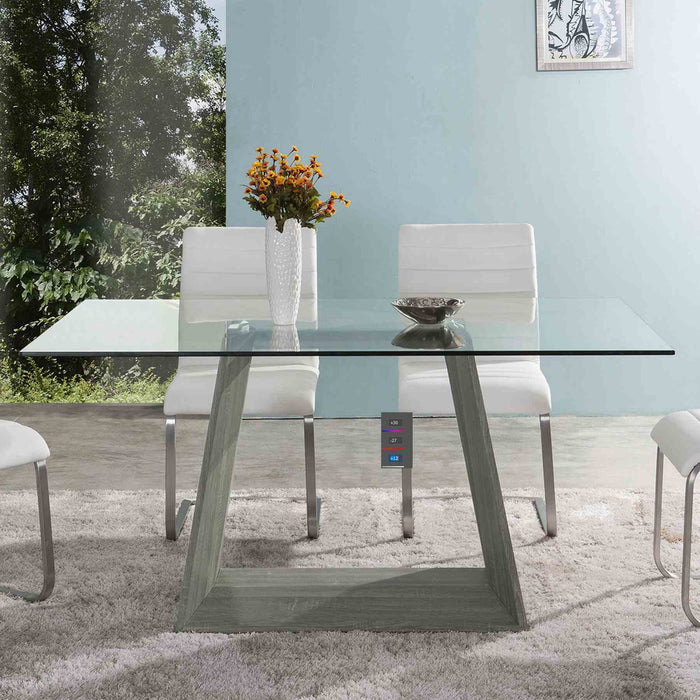Bravo 63" Contemporary Rectangular Dining Table with Gray Wood Base and Tempered Glass