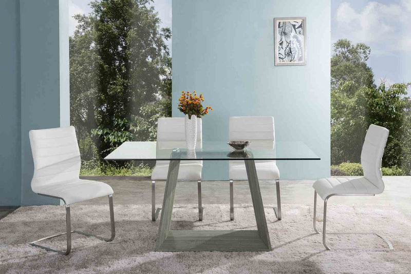Bravo 63" Contemporary Rectangular Dining Table with Gray Wood Base and Tempered Glass - Furniture City (CA)l