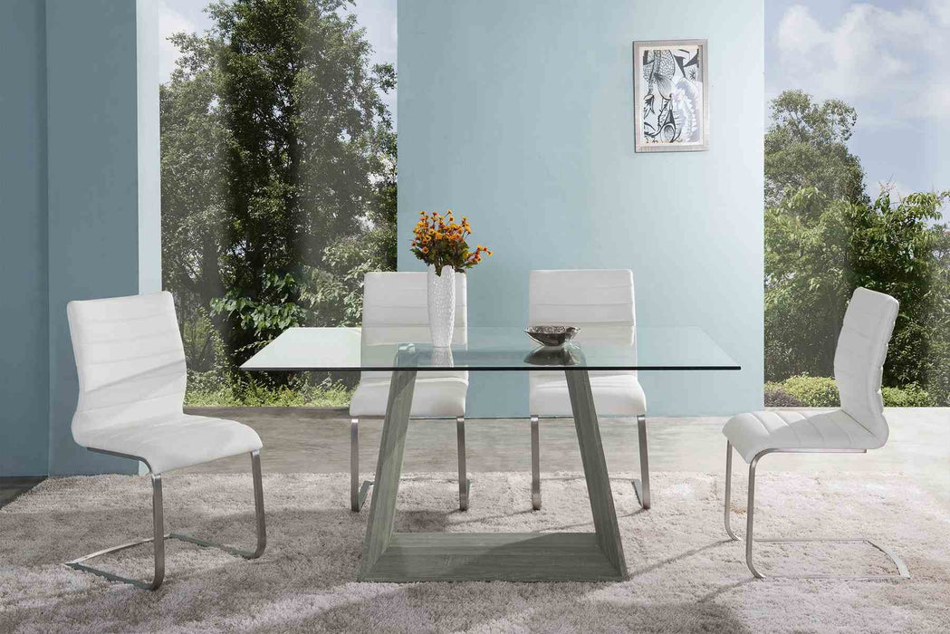 Bravo 63" Contemporary Rectangular Dining Table with Gray Wood Base and Tempered Glass