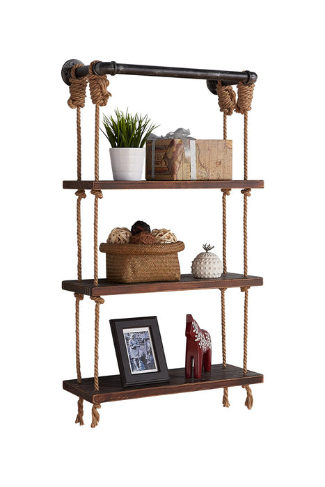 24" Brannon Modern Pine Wood Floating Wall Shelf in Gray and Walnut Finish