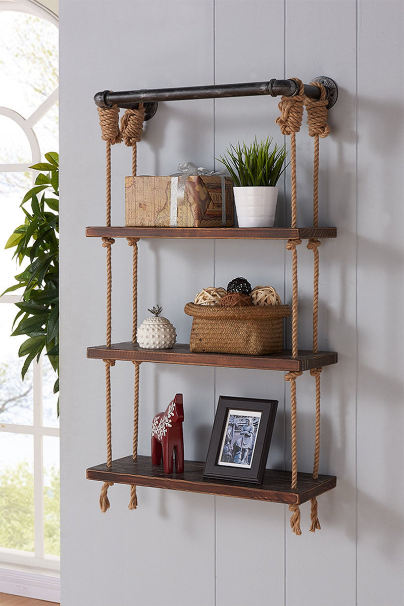 24" Brannon Modern Pine Wood Floating Wall Shelf in Gray and Walnut Finish - Furniture City (CA)l