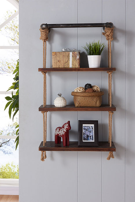 24" Brannon Modern Pine Wood Floating Wall Shelf in Gray and Walnut Finish