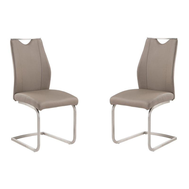 Bravo Contemporary Dining Chair In Coffee Faux Leather and Brushed Stainless Steel Finish - Set of 2 - Furniture City (CA)l